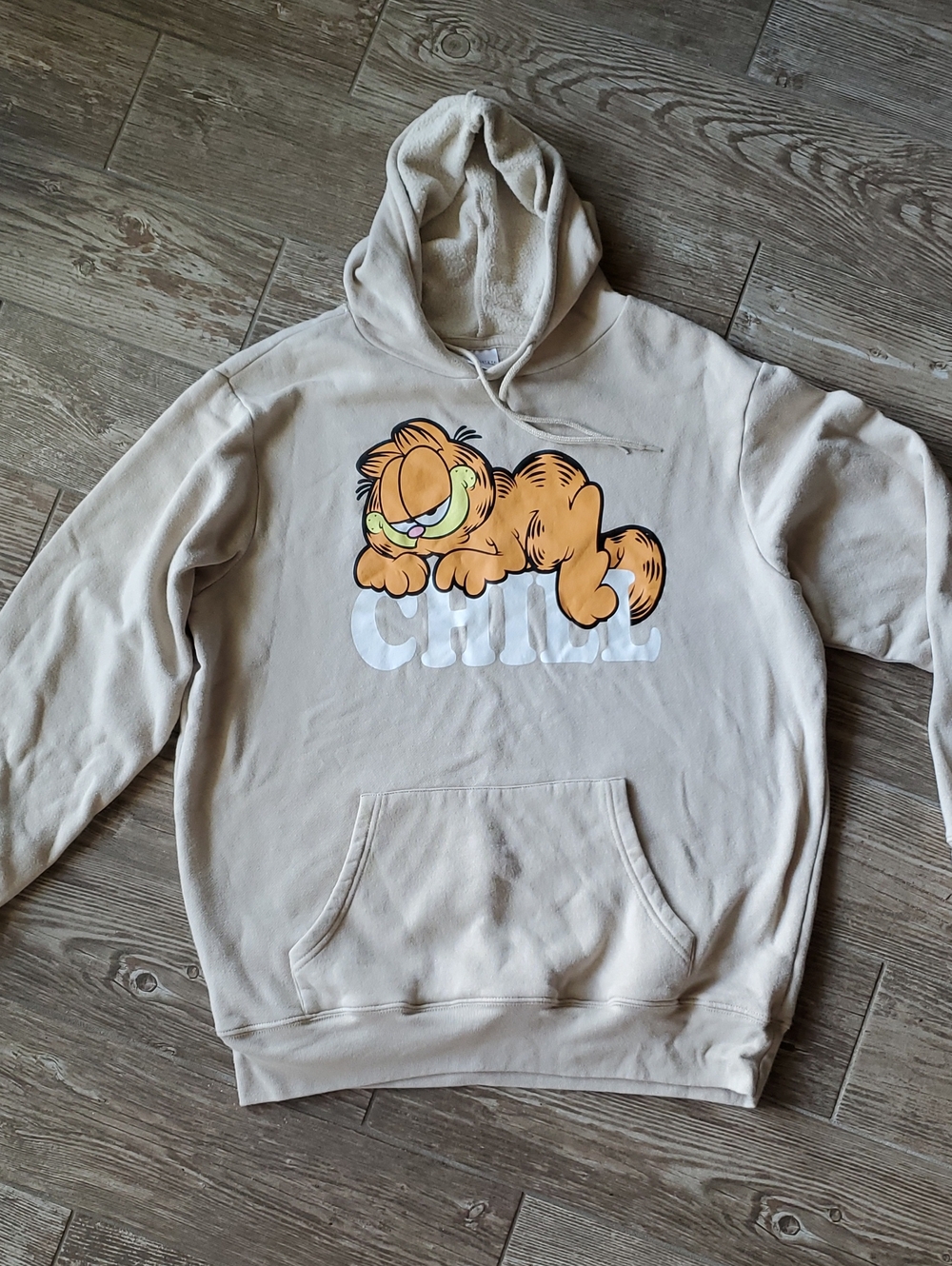 Beige Garfield "Chill" Graphic Hoodie Sweatshirt - Women